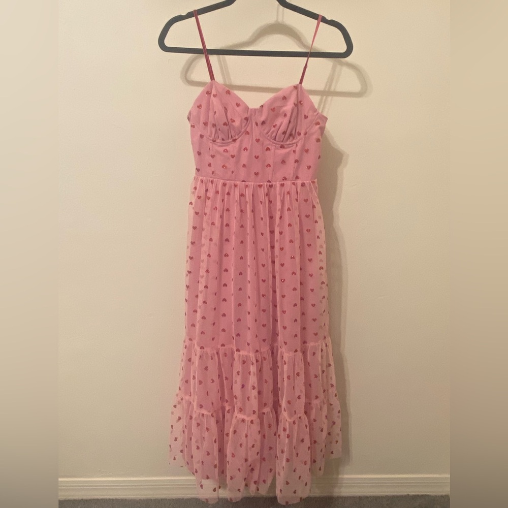 Betsy Johnson Heart Embellished Glittery Spaghetti Strap Dress